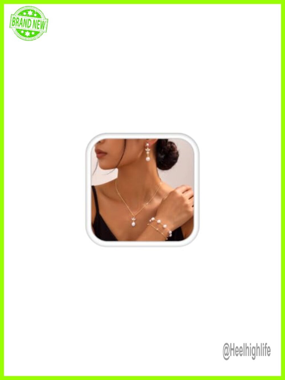 14K Gold Plated Pearl Jewelry Set Necklace Earrings Bracelets CZ